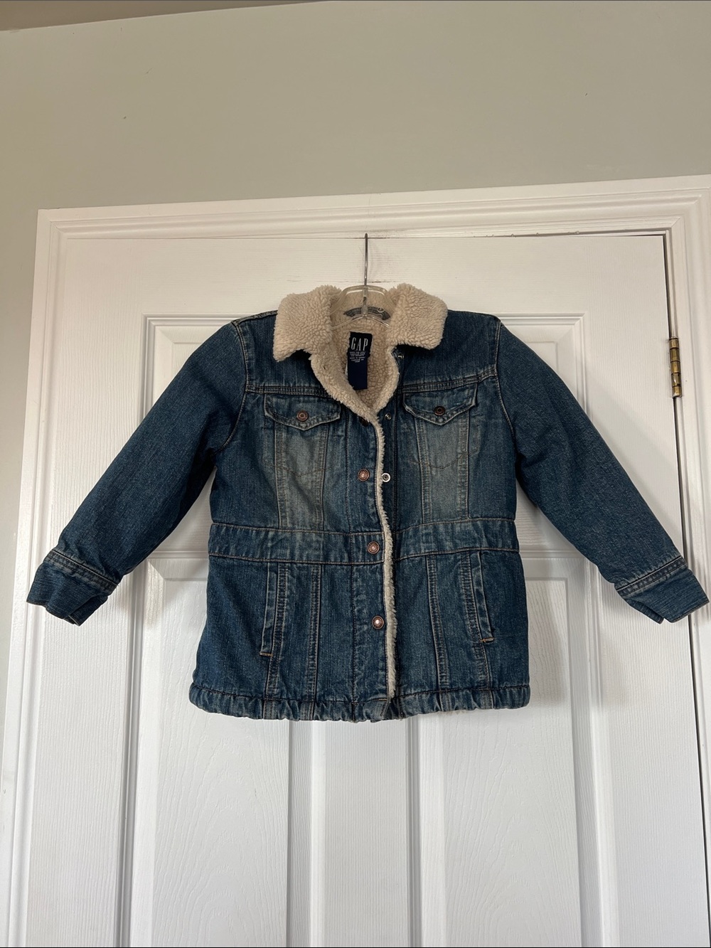 GAP Denim Jacket with Cream Sherpa Collar - Blue